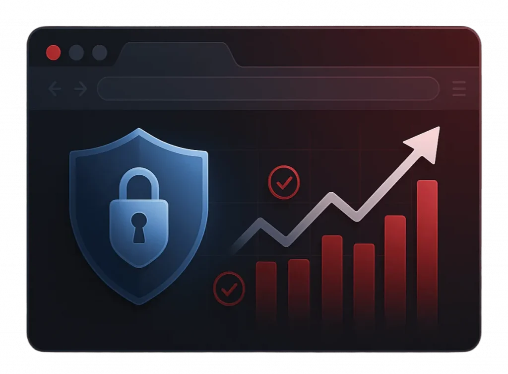 Secure trading interface with shield icon and rising forex chart