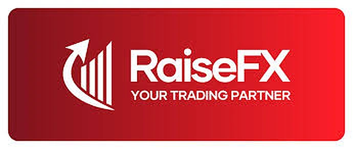RaiseFX logo in red gradient background for forex and CFD trading brand